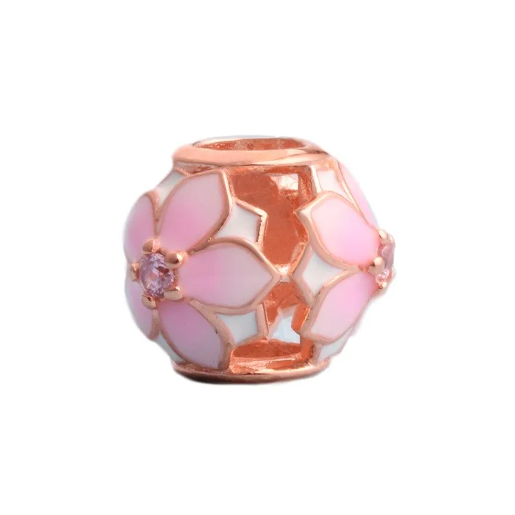 

Original 925 Sterling Silver Bead Rose Gold Magnolia Beads Fit Pandora Women Bracelet & Necklace Diy Jewelry
