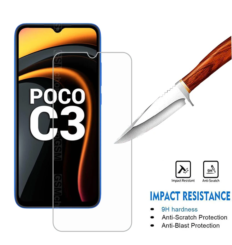 Закаленное стекло для Poco C3 защита экрана прозрачное переднее защитное пленка