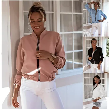 

Autumn Women's Casual Long-sleeved Solid Color Zipper Jacket 2020 Fashion Slim White Basis Tops Coat Female Windbreaker Outwear