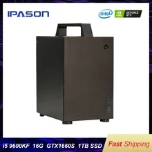 Ipason caso de cristal preto intel 9600kf 4.6 ghz 16g ram 1 t ssd gtx1660s placa gráfica portátil computador computador computador mini gaming desktop pc(China)
