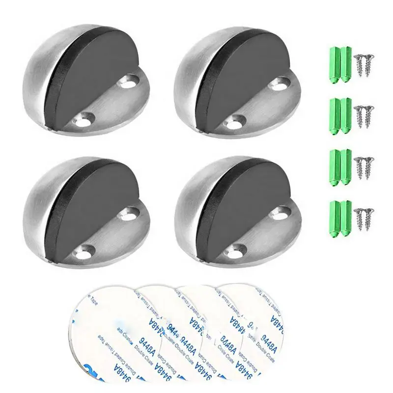 

4 Pieces Stainless Steel Floor Door Stopper, Oval Floor Mounted Half Moon Door Stop with Screws