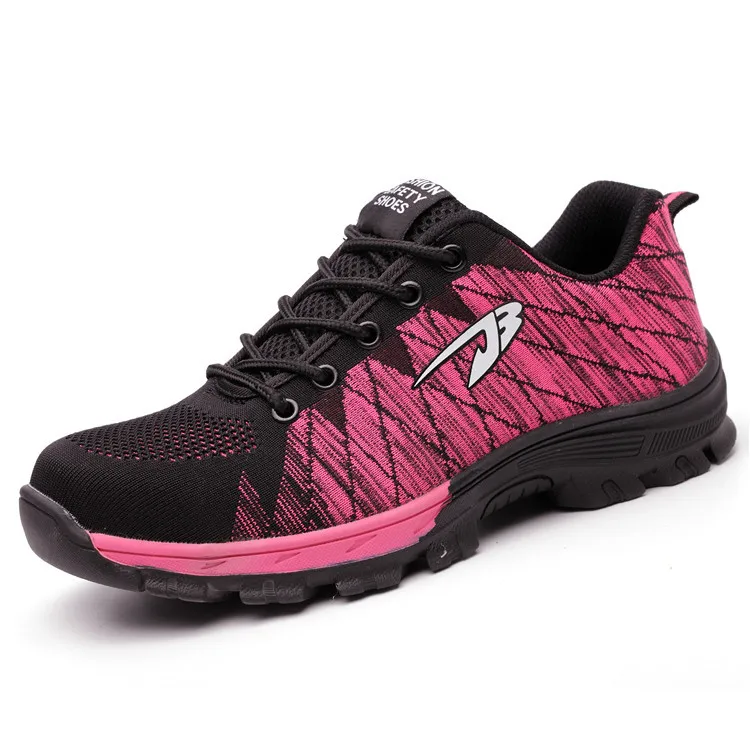 unisex work shoes steel toe cap women men work& safety boots steel mid sole impact resistant soft female shoes plus size 35-48 - Цвет: Pink