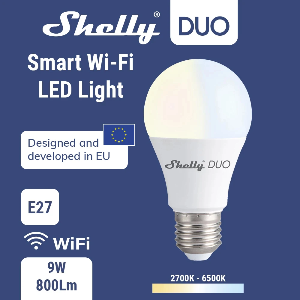 

Shelly Duo Rgbw/White 9W WiFi Smart Light LED Bulb Work with Alexa/Google Home 220-240V Dimmable Timer Function Magic Bulb