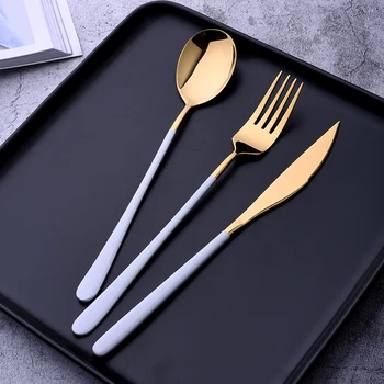

2 pcs 304 Stainless Steel Gold Cutlery Set Kitchen Home Party Tableware Knives Forks