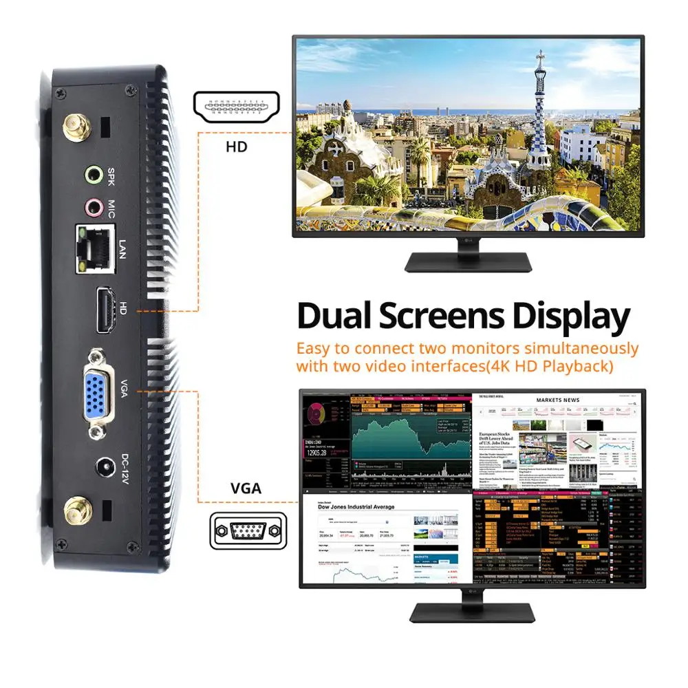 Мини ПК HYSTOU Core i5 7200U i7 5550U Windows 10 HDMI VGA двойной порт дисплея мини HTPC компьютер Linux i3