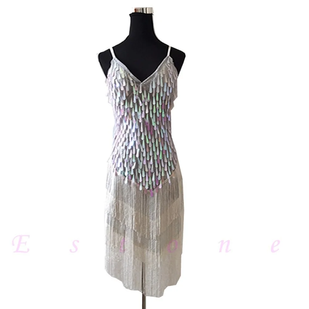 feecolor Sexy Lady Copper Sequins Ballroom Salsa Samba Rumba Latin Dancewear Dress