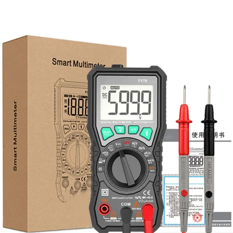 

FY76 Handheld Digital Multimeter Auto Range AC DC Ammeter Voltmeter Ohmmeter LCD R9JC