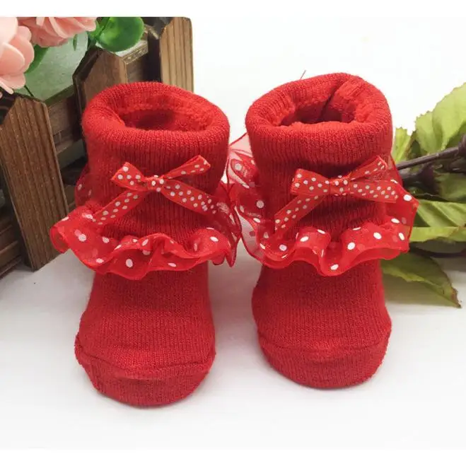 Носки для новорожденных носки для малышей хлопковые носки для малышей носки с бантиками для маленьких девочек осенне-зимние детские носки для новорожденных - Цвет: Red