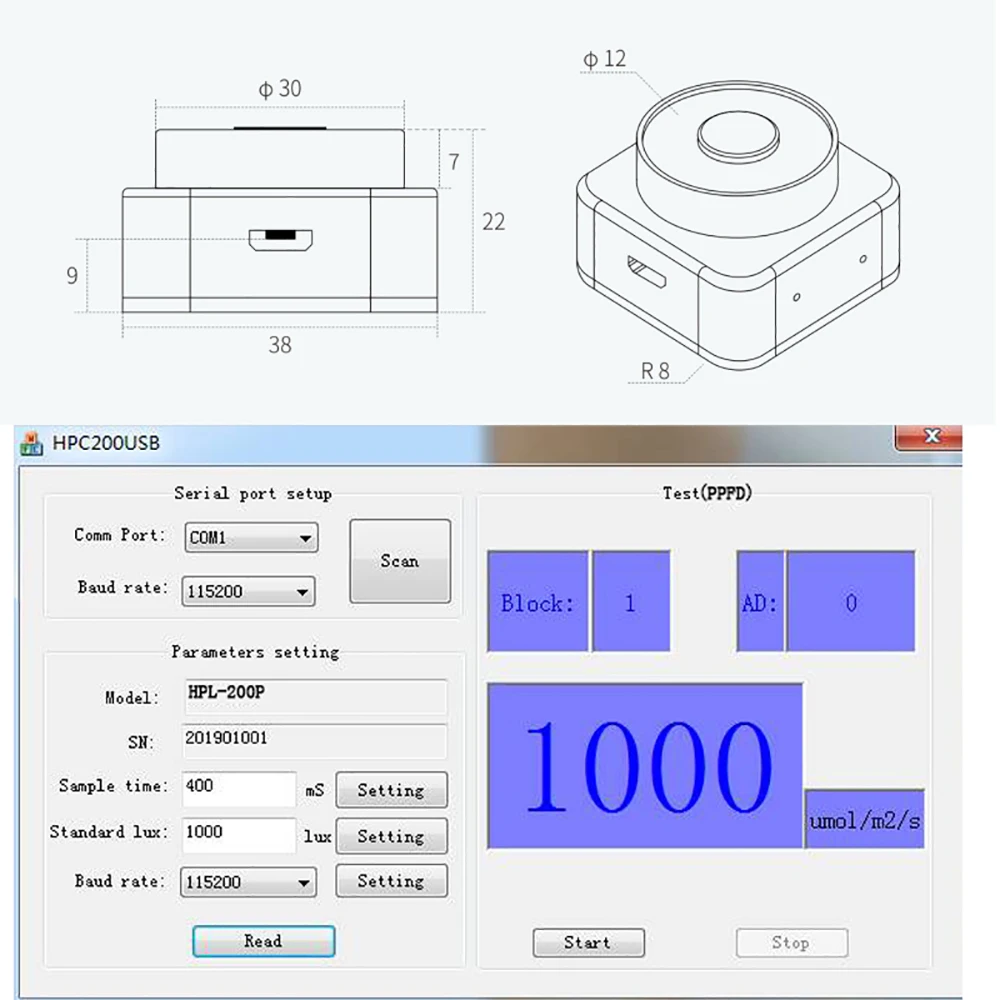 Sensor Par cuántico HPL200P 400-700nm, medidor PPFD, umol/m2/s - Imagen 5