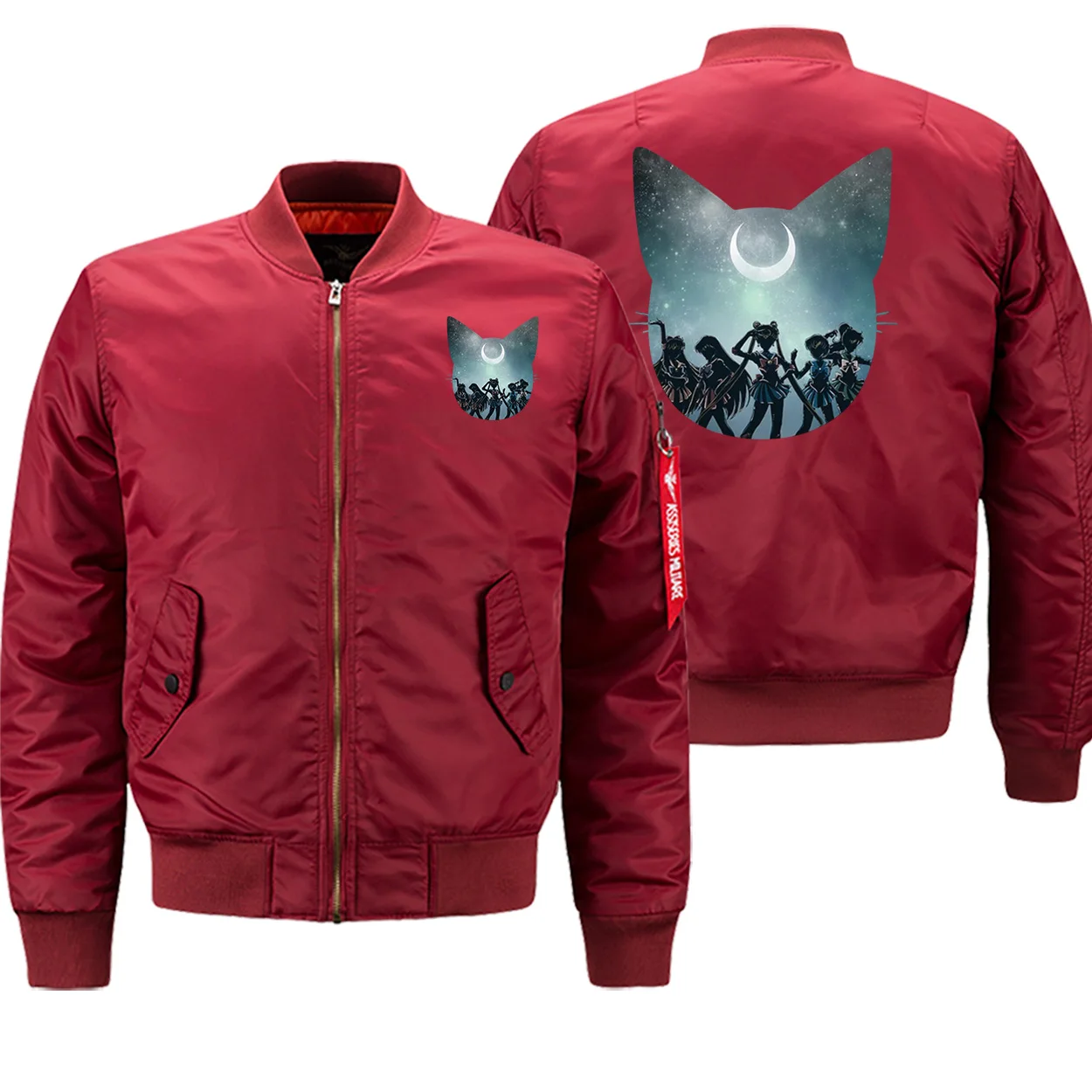 Sailor Moon Japan Anime Motorcycle Jackets Men Winter Hot Sale Cartoon Military Bomber Fashion Print Warm Clothing Jacket
