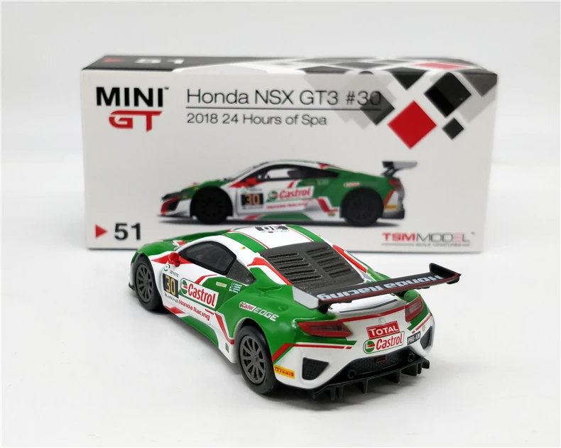 Мини GT 1: 64 Honda Civic NSX GT3 24H Spa LHD игрушечная машинка из сплава, игрушки для детей, литая под давлением модель автомобиля, подарок на день рождения