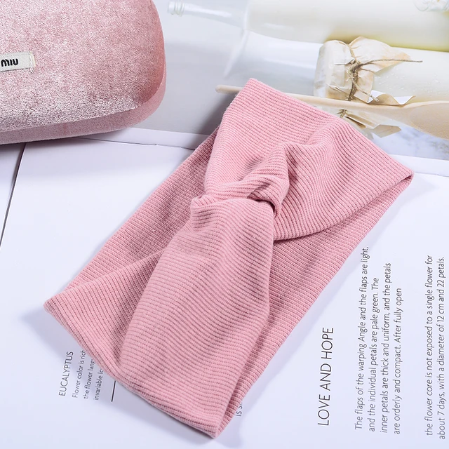 Women Headband Twist Turban Solid Wide Knitted Knotted Yoga Twisted Hairband Accessories For Turban Bandage Bandanas Hair Bands 01-Pink