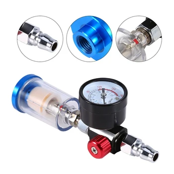 

Set Regulator Gauge 1/4 inch Mini In-Line Water Oil Trap Equipment Tool