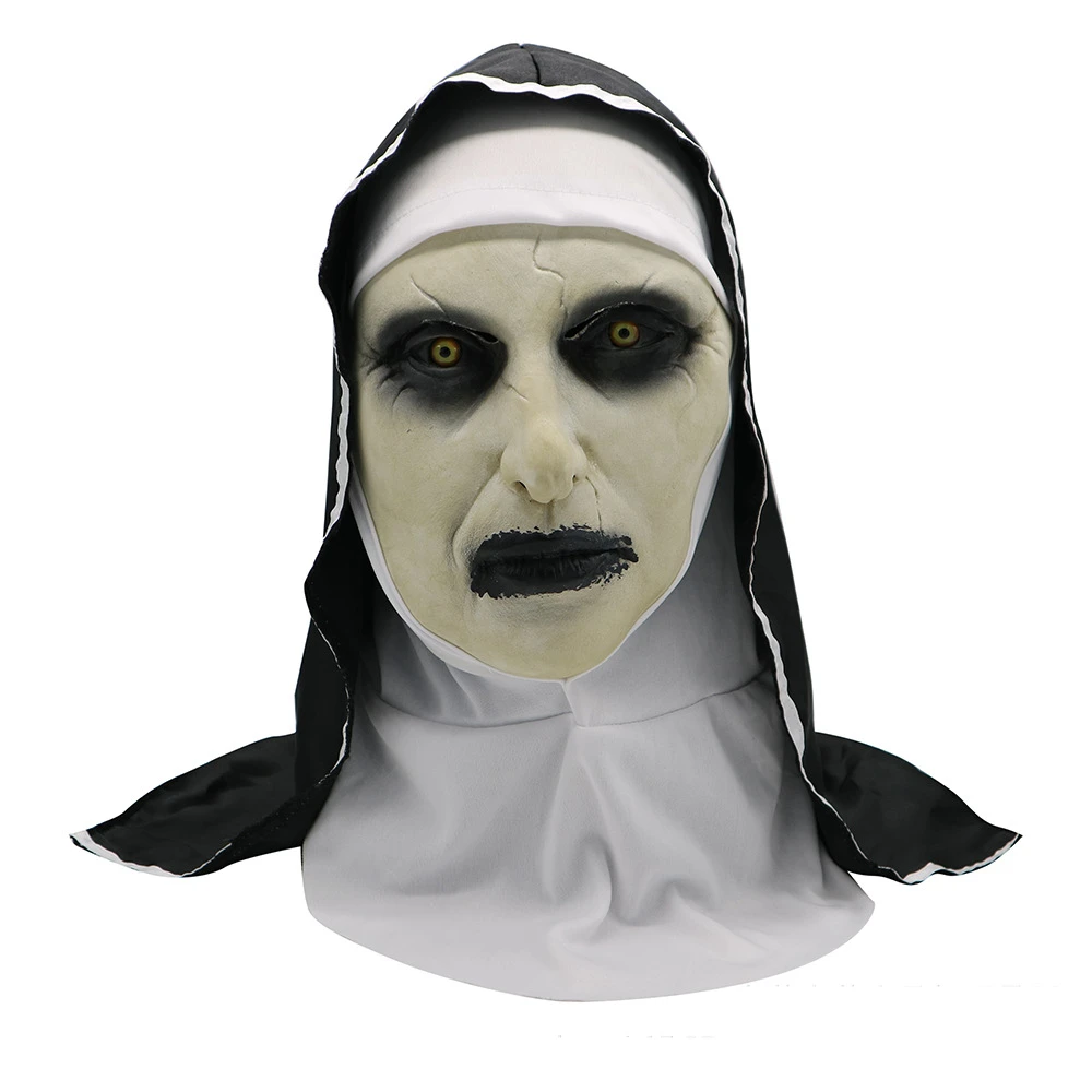 Horror The Nun Маскарадная маска для детей и взрослых, полный шлем с шарфом, страшный латексный светодиодный шлем, вечерние костюмы для Хэллоуина