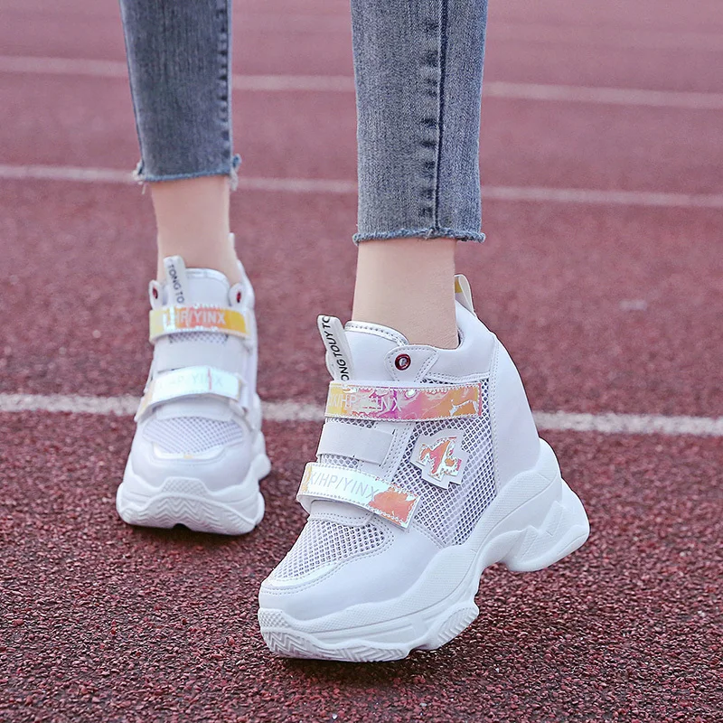 

2020 Breathable Mesh Platform Sneakers Women Spring Summer Fashion Laser Wedge Casual Shoes Woman Height Increasing Shoes