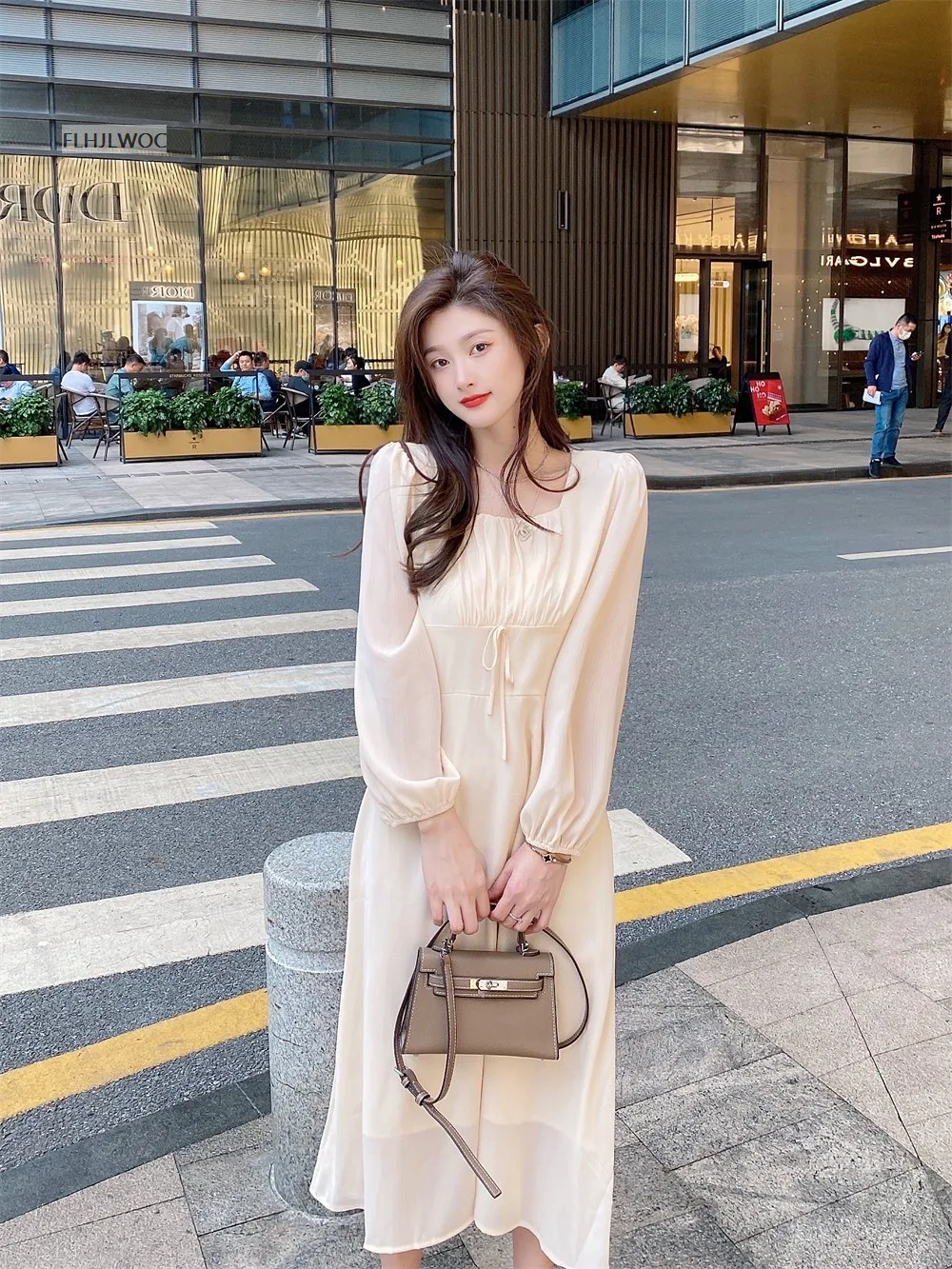 女性のためのシックな韓国の服 長袖のスクエアネック エレガントな女性のためのフランスのデザイン ロマンチックな蝶ネクタイ 長いマキシドレス Dresses Aliexpress