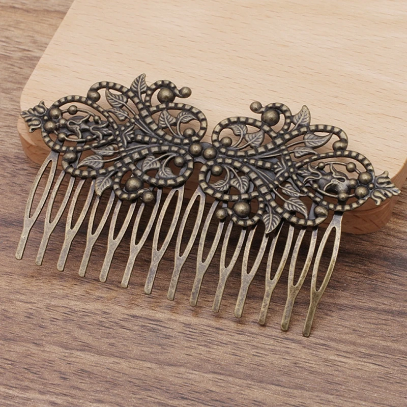 Vintage Bronze 14 Teeth Comb Hair Jewelry Charm Women Flower Motif Hairpin Hairclips Wear Barrettes Retro Decorative Accessories hair comb,jewelry accessories,hair accessory,hair clip,pearl hairpins