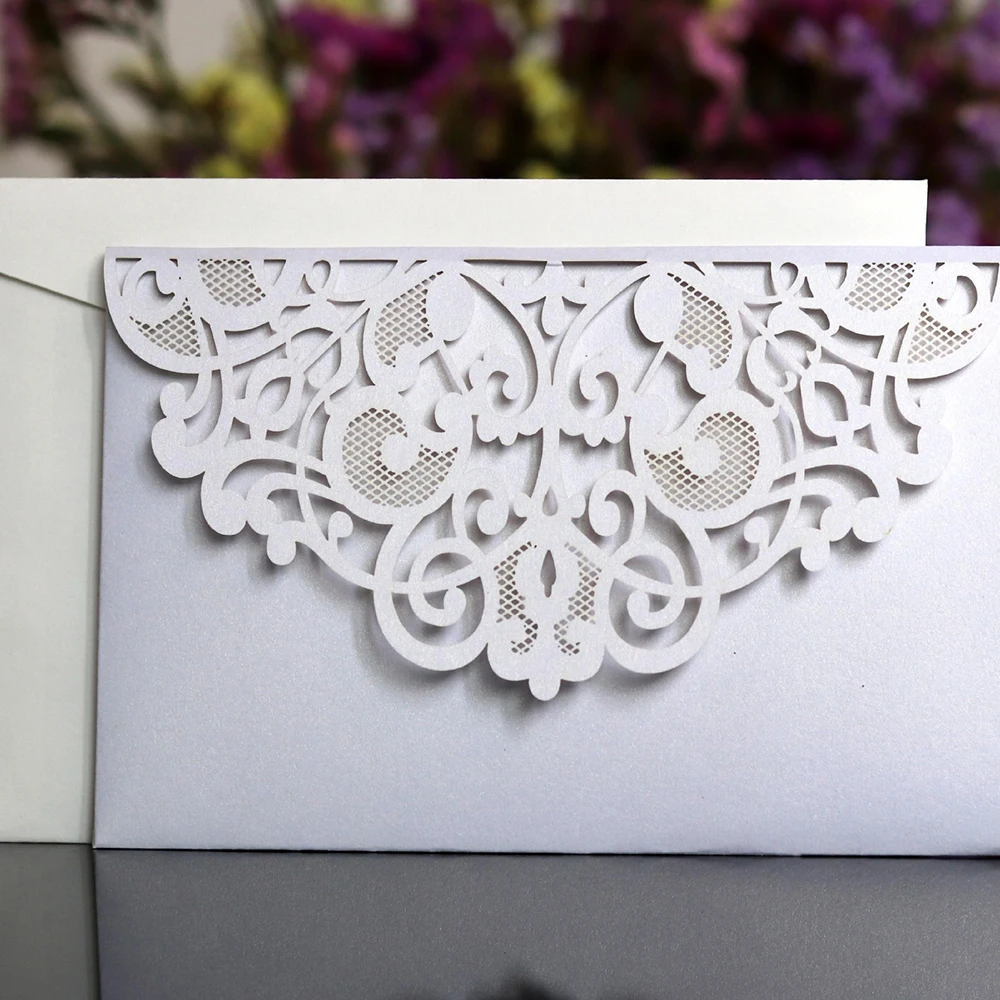  10pcs Wedding Invitations Lace Pattern Cards Laser Cut Paper Cards Announcement Greeting Postcards  - 4000444613037