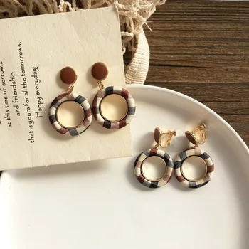 

New Fashion Design Women Dangle Earrings Enamel Cloth Grids Round Drop Earrings For Female Jewelry Girl Gifts Party Wedding