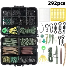 292 Pcs of Carp Fishing Accessories Set Rod Piece Hose Pin Space Bean Fish Hook Block Bean Swivel Trigeminal Knot Fishing Tool