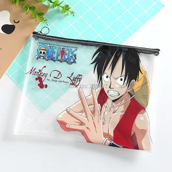 

10 pcs/lot Anime ONE PIECE file folder a4 organizer document bag Monkey D. Luffy folders for school Transparent storage bags