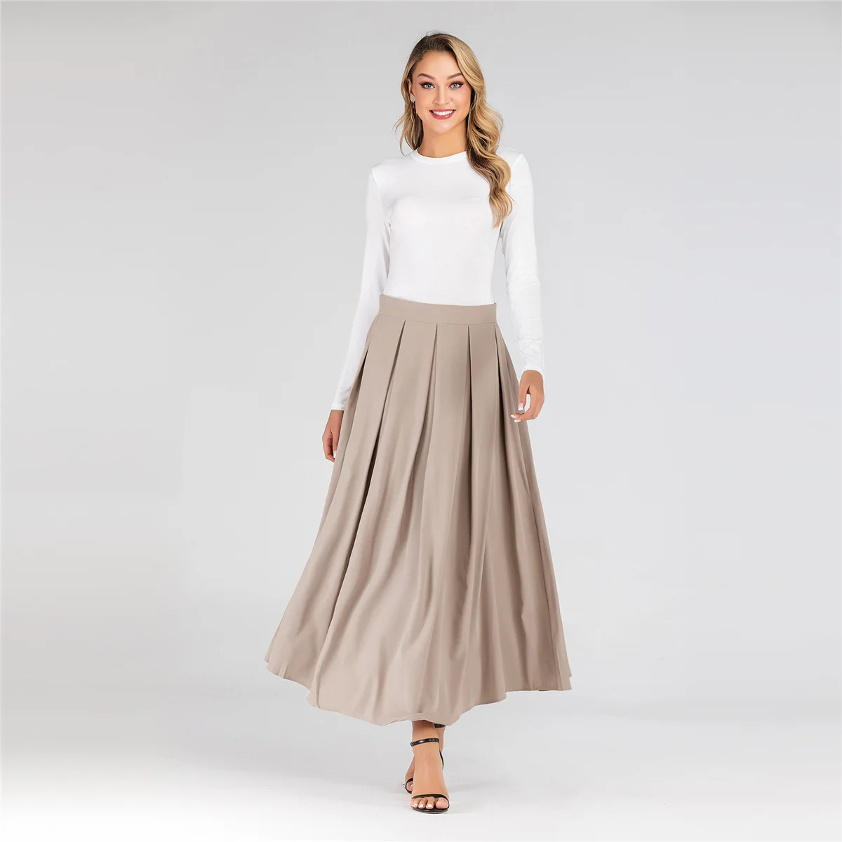 Новинка, юбка для женщин размера плюс, однотонная, высокая талия, плиссированная, большая, свободная, макси юбка, для девушек, вечерние, ночные, 2194
