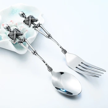 

Titanium steel Fork and Spoon new design for kitchen and home Skull shape Picnic/dinner/lunch supplies