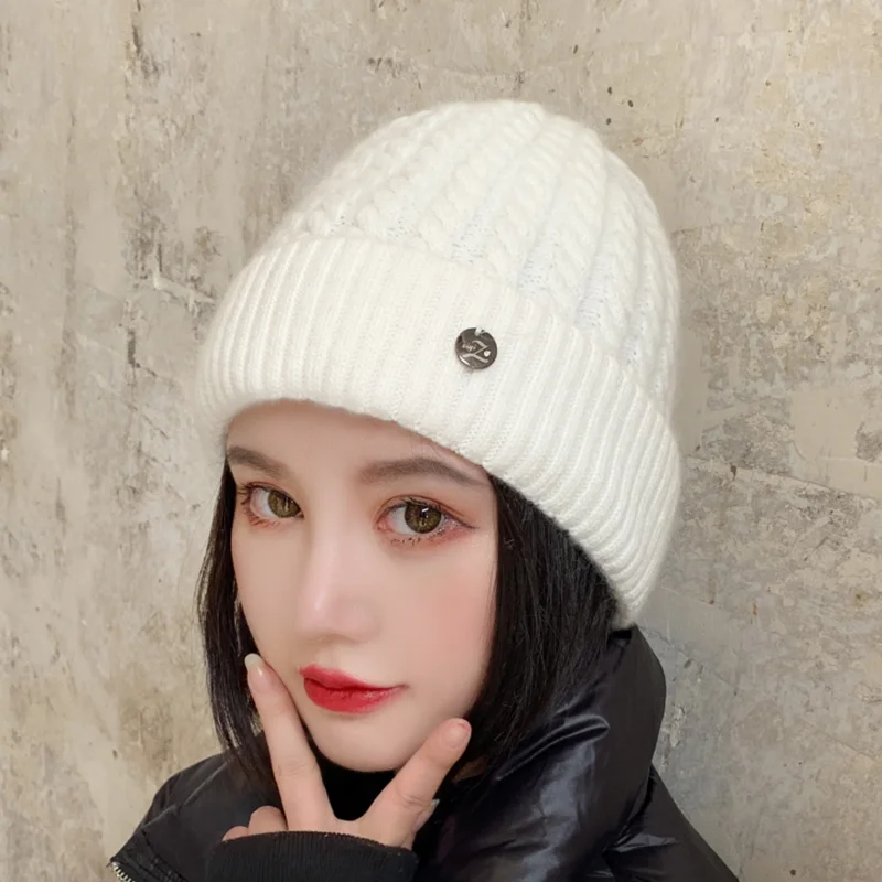 white SUOGRY, вязаная шапка Skullies для женщин и мужчин, осенняя и зимняя теплая хлопковая шапка, Женская Уличная Повседневная шапка бини, женская шапка - Цвет: white