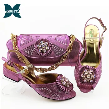 

Latest African Women Party Italian design Shoe with Matching Bag for Women Ladies Shoes and Bag Set Decorated with Rhinestone