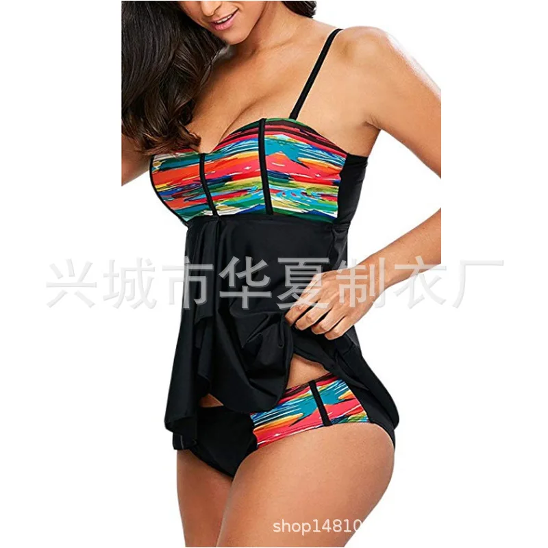 

2020 Europe And America Large Size Fat Woman Sexy Bathing Suit Printed Flounced Hot Springs Two-Piece Swimwear Bikini