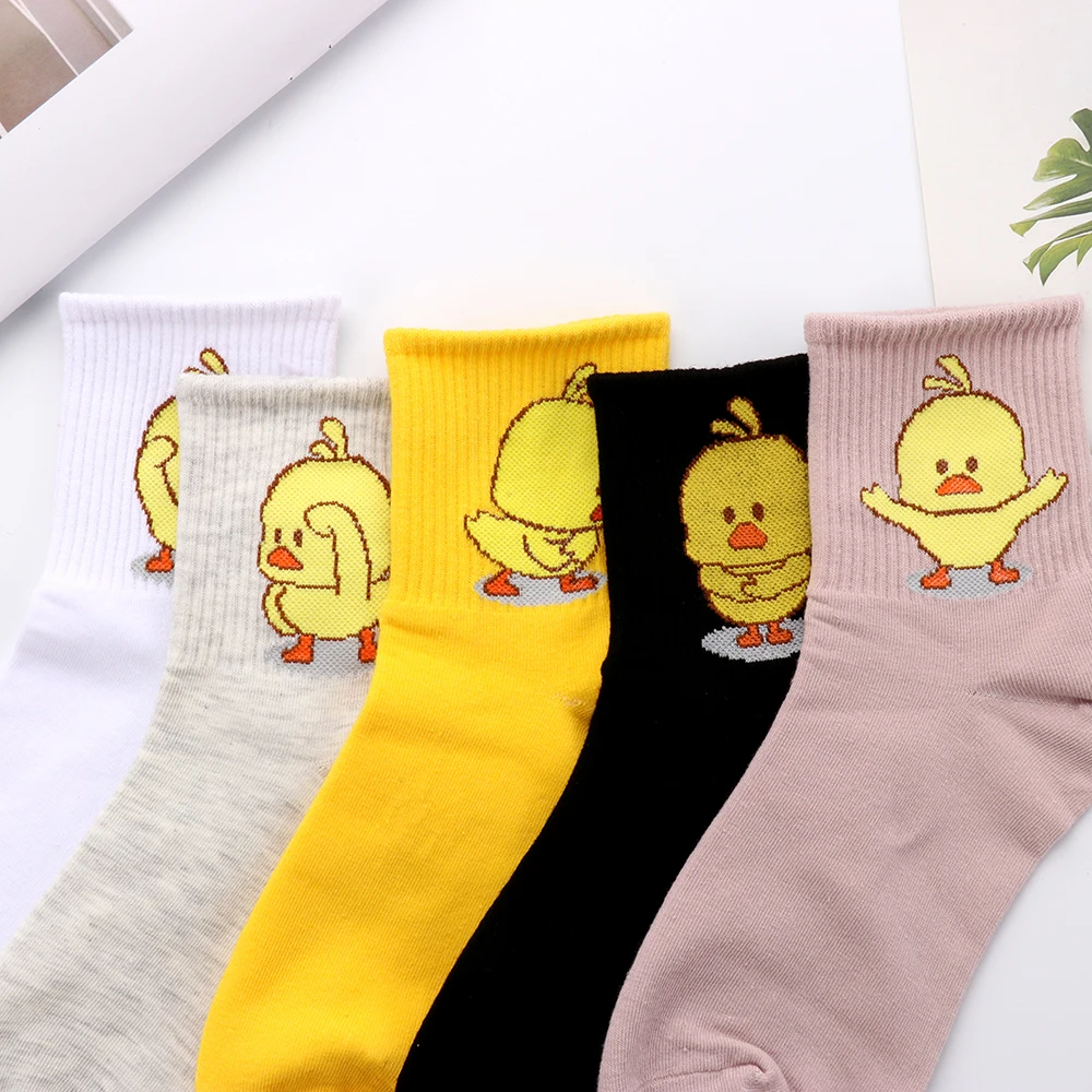 Демисезонный унисекс с изображением героев мультфильмов, хлопковые носки с вышивкой Танцы желтые носки с изображением уток в стиле хип-хоп классные хипстерские носки искусство забавные носки для девочек
