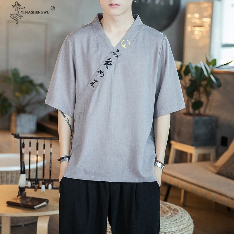 New Japan Harajuku Kimono Asian T-shirt Male Yukata Costume Japanese Style Men Short Half-sleeve Shirt T-Shirt 4XL 5XL Shirt