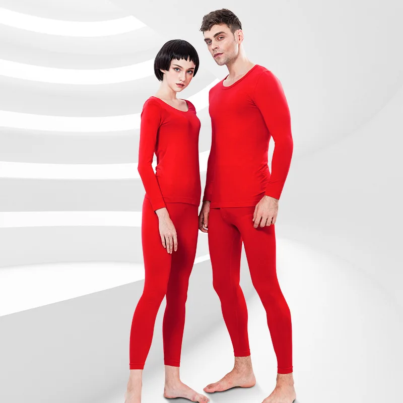 ZJX Winter Couple Thermal Underwear Set Red Women Soft Cotton Long Johns Keep Warm Suit Men Inner Wear Clothing Thermo Underwear