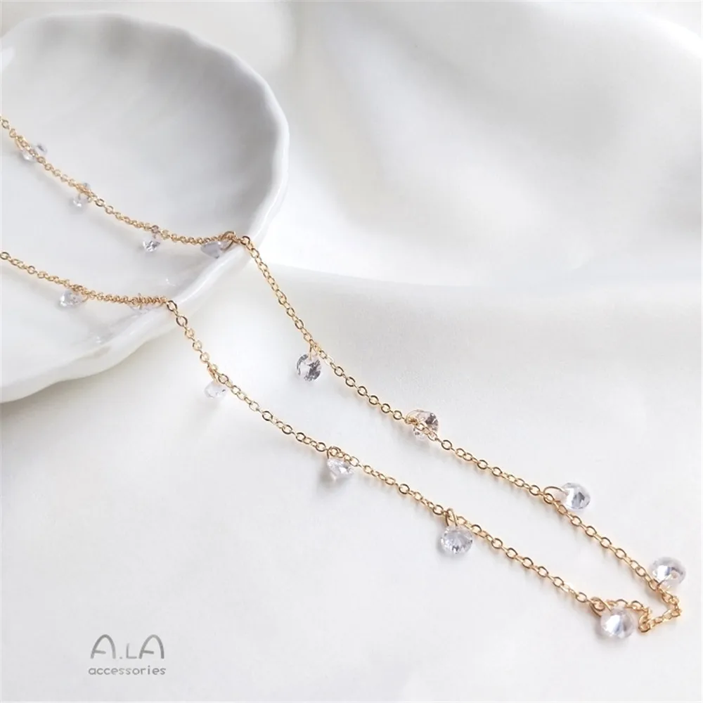 14K Gold Plated Hang zircon chain hanging flash diamond chain DIY handmade bracelet necklace O word loose chain 14k gold plated austrian zircon chain diamond claw chain loose chain diy bracelet necklace ornament material