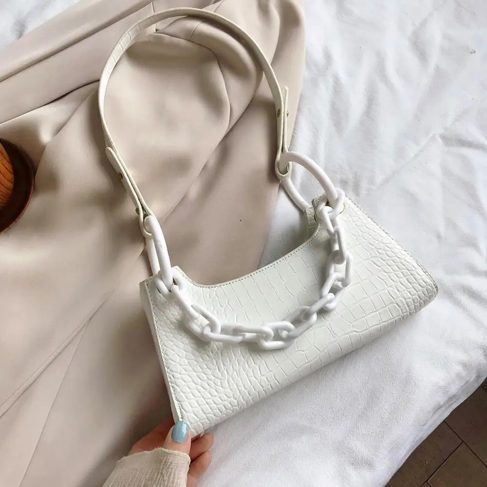 

Acrylic Chain Armpit Bag Solid Color PU Leather Flap Bags Female Crossbody Bags For Women 2020 Summer Sweet Shoulder Handbags