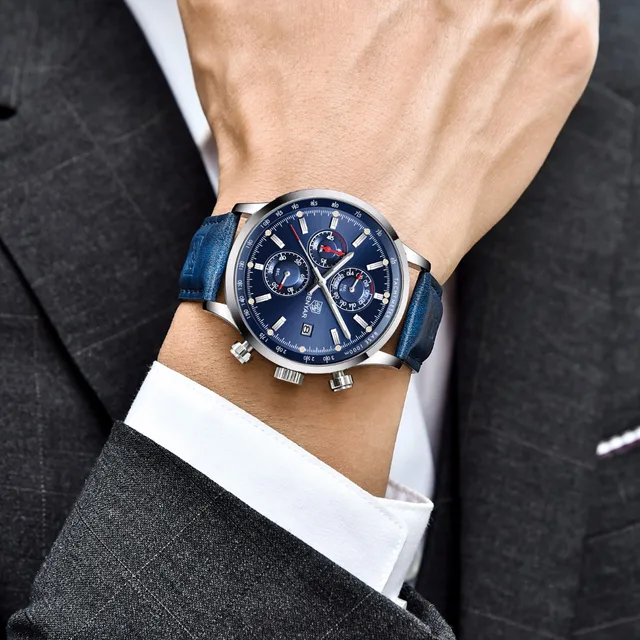 BENYAR Men's Watches Luxury Top Brand Quartz Chronograph Watch Fashion Sports Automatic Date Leather Men Clock Relogio Masculino 6
