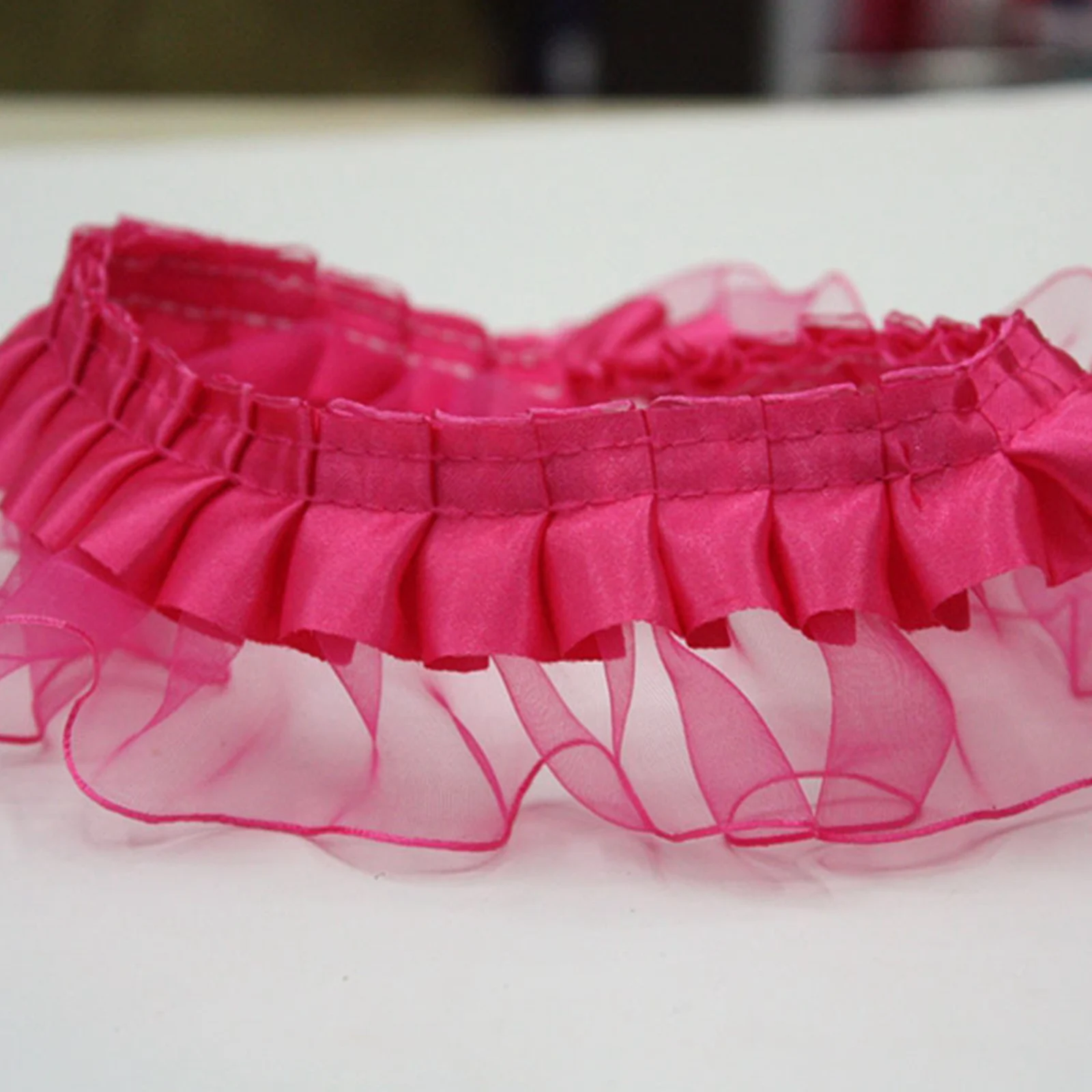 5.5 야드 (5 미터) 더블 레이어 프릴 일방 오간자 튤 새틴 리본 트림, 40mm 바느질 웨딩 공예 DIY