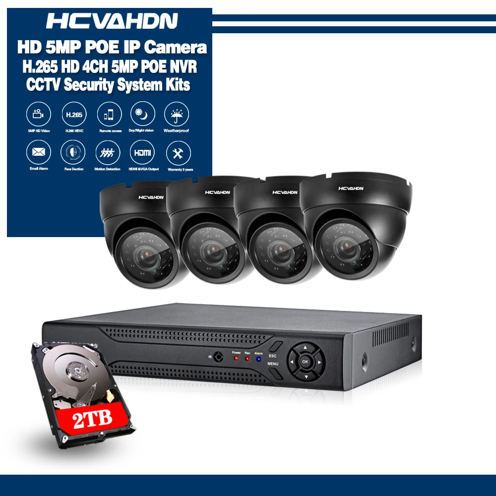 

Face detection H.265 4CH 5MP POE NVR Video Security System 5MP POE IP Dome Camera Vandal Proof CCTV Camera Surveillance Kit