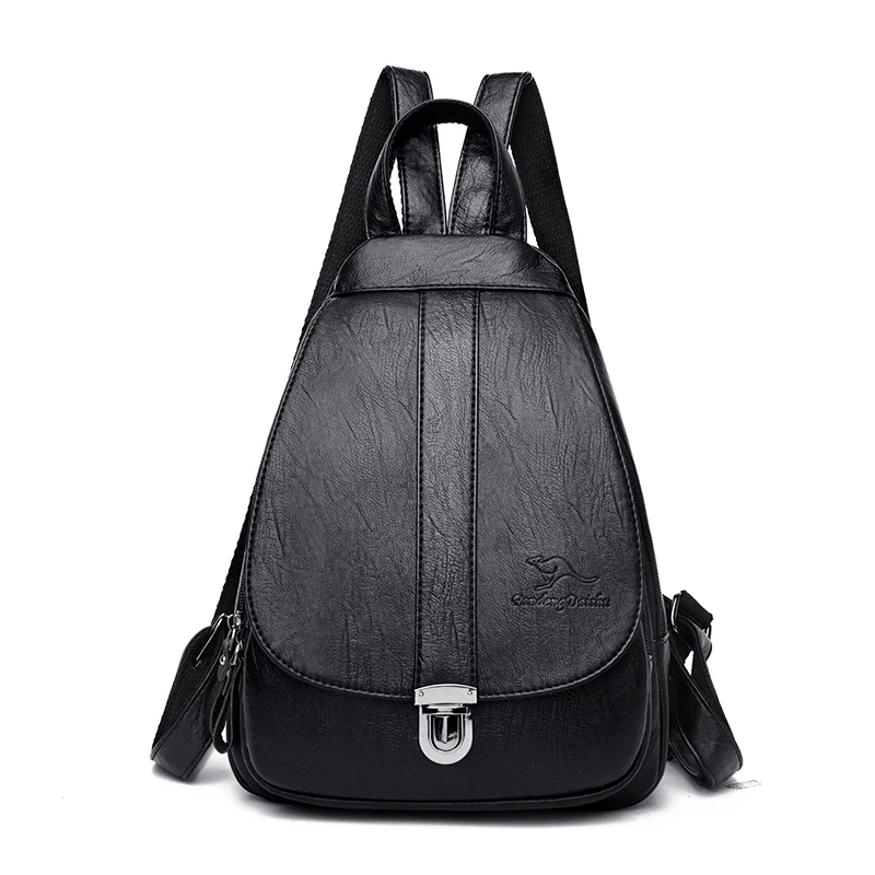 

Soft Leather Backpack Women's Solid School Shoulder Bag Girls High Quality Computer Backpack Rugzak