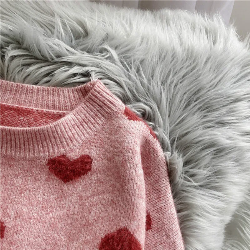 Gaganight Love Heart Мягкий женский свитер с длинным рукавом и круглым вырезом, корейский пуловер, Женский Повседневный свободный модный свитер для студентов, джемпер