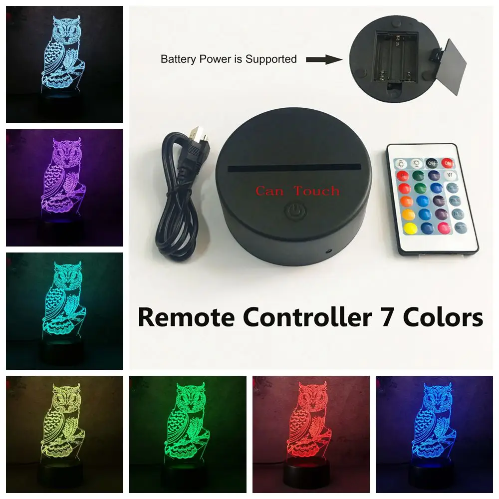 Remote 7 color Сова животное 3D Lampara ночной USB светодиодный 7 цветов Изменение RC Рождественская Детская Игрушка Декор luminaria ребенок ночной свет - Испускаемый цвет: Remote 7 color