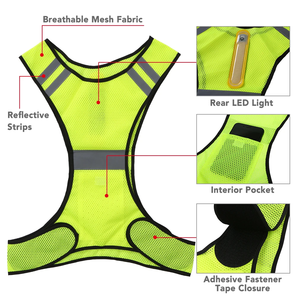 High Visibility Night Safety Vest Outdoor Sports Breathable Mesh Reflective Vest with Pocket for Running Cycling Jogging Walking