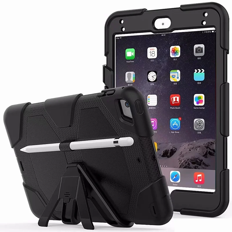 

Case For Apple iPad mini 5 2019 7.9 Cover with pencil holder Rubber Silicone Shockproof Armor stand Case For iPad mini 4 case