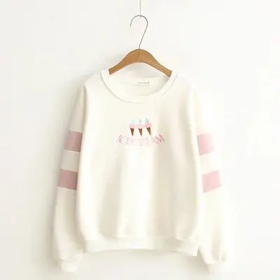 

2019 autumn and winter women's college wind color ice cream embroidery head soft sister plus velvet round neck sweater