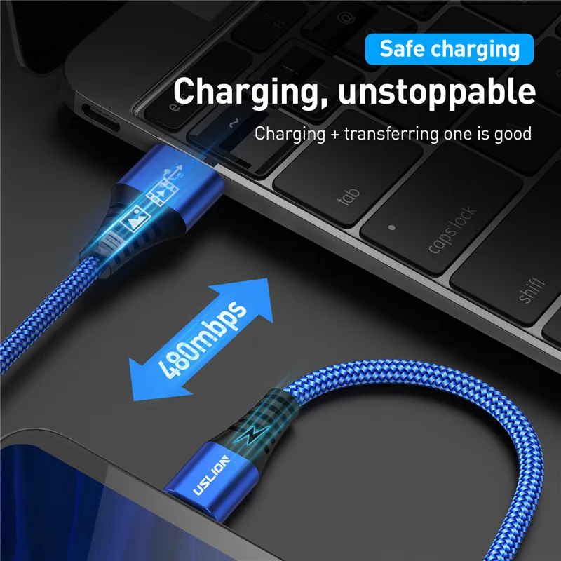 USLION 3A Type C Cable Quick Charge 3.0 Fast Charging USB Cable for Xiaom Redmi Note7 Mobile Phone Data Cable for Samsung Huawei