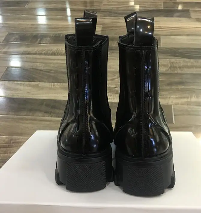 Женские ботильоны Черные слипоны из лакированной кожи с круглым носком на плоской подошве женские мягкие теплые плюшевые ботильоны на толстой подошве