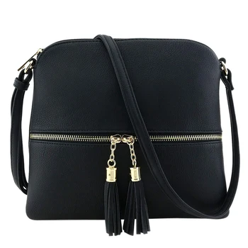 

Women Messenger Bag Fashion Tassel Shoulder Bag Lightweight Tassel Crossbody Bag Black