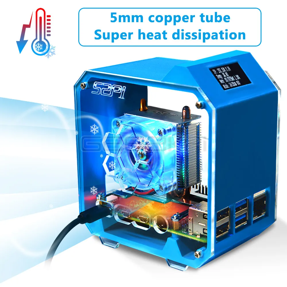 GeeekPi Ice Tower Cooling Fan V2.0 Super 7 Colours Light Bracket 3D Printer Case for Raspberry Pi 4B / 3B / 3B+ raspberry pi cooler