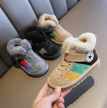 

2019 winter toddlers boots baby girls snowboot fur plush lining short boats kids buty warm shoes boys star botte enfant fille