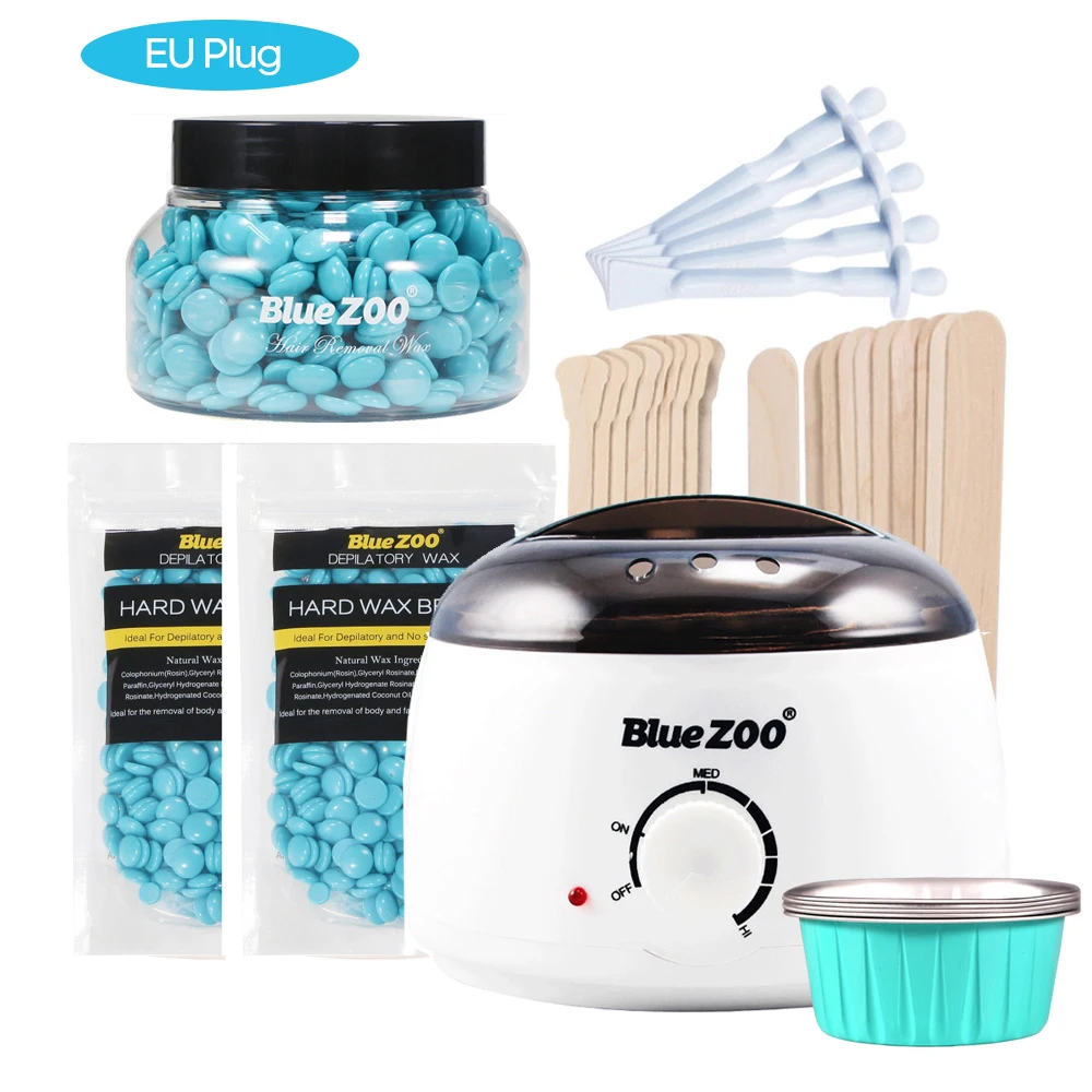 Blue ZOO 7-in-1 Hair Removal Depilatory Set Wax Bean Warmer Heater Machine with Hard Wax Beans& Hair Removal& Stick Wax Bowls - Цвет: Небесно-голубой